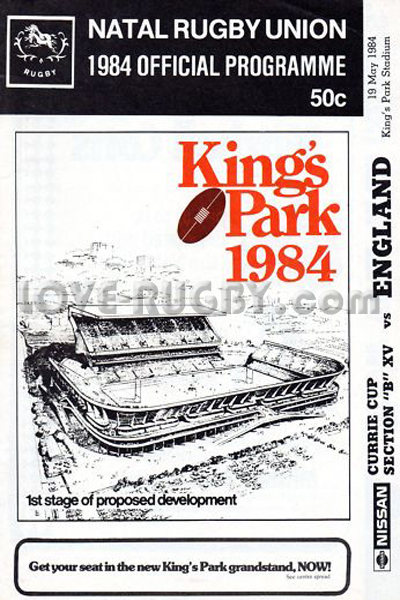 1984 Currie Cup B Section v England  Rugby Programme